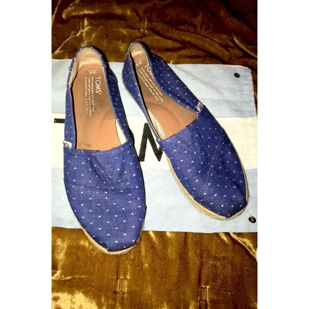 Tom’s Polka Dot Alpargata Flat Espadrille, Size 8 M